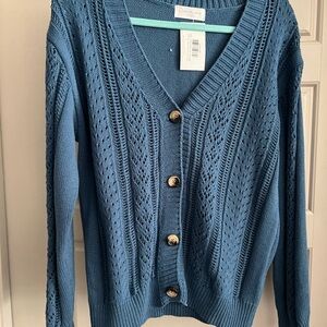 Blue Button-Up Women's Sweater
